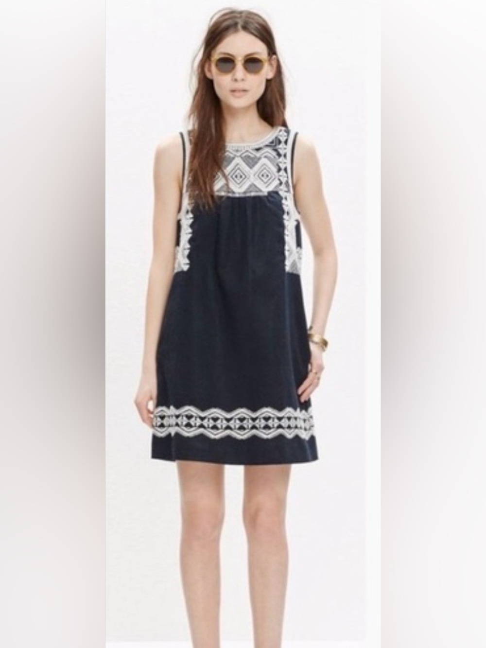 Madewell Navy & White Embroidered Sleeveless Dress